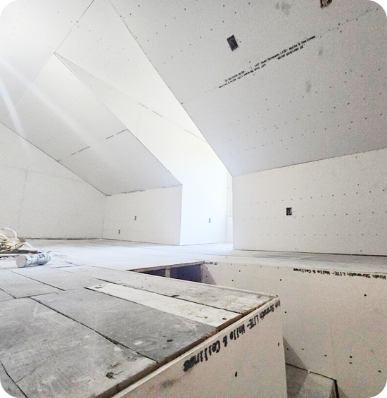 Photo of attic drywall installed for a home remodeler in Pittsburgh.