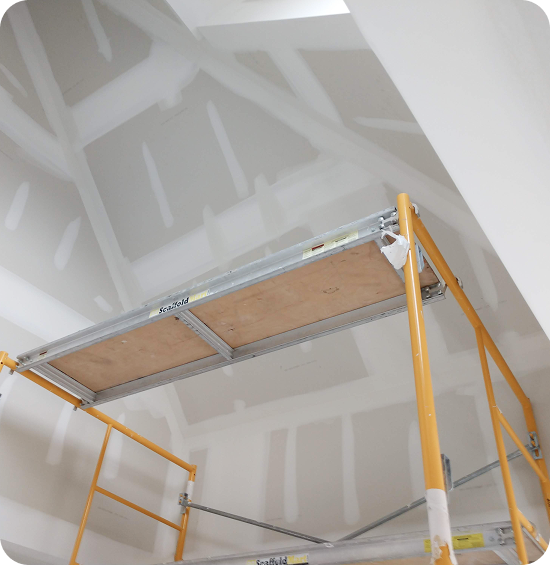 Drywall installation with multiple ceiling and wall angles. This drywall installation project was completed for investors near Pittsburgh.